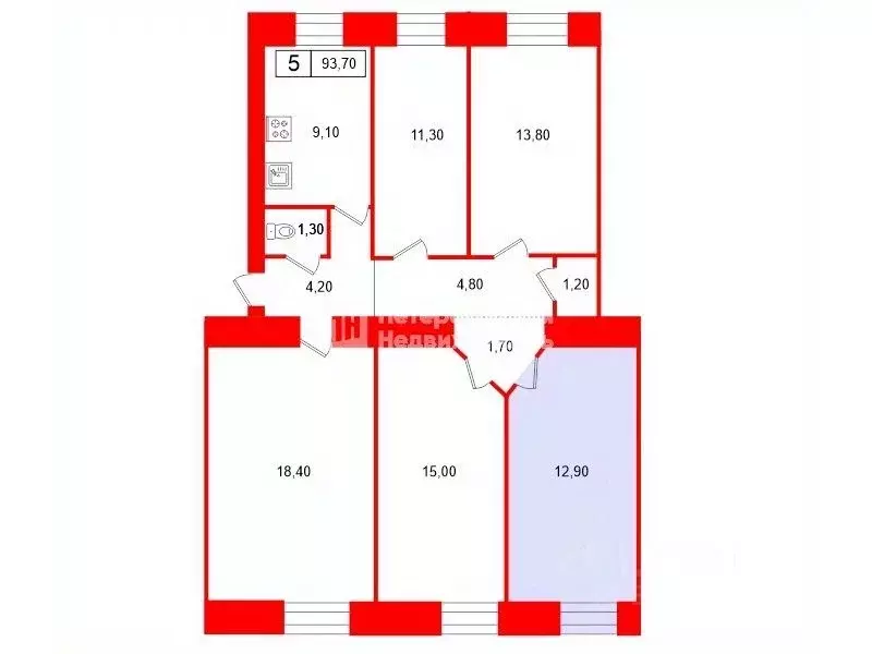 Комната Санкт-Петербург пер. Щербаков, 2/58 (13.0 м) - Фото 1