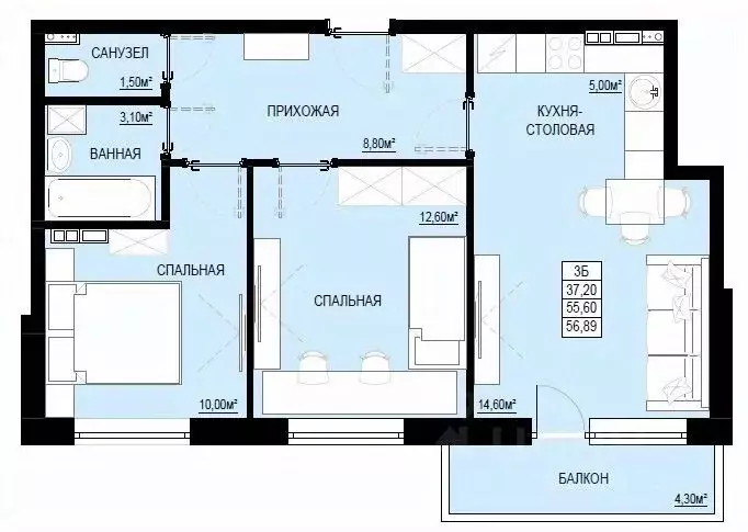 2-к кв. Свердловская область, Ревда  (57.19 м) - Фото 1