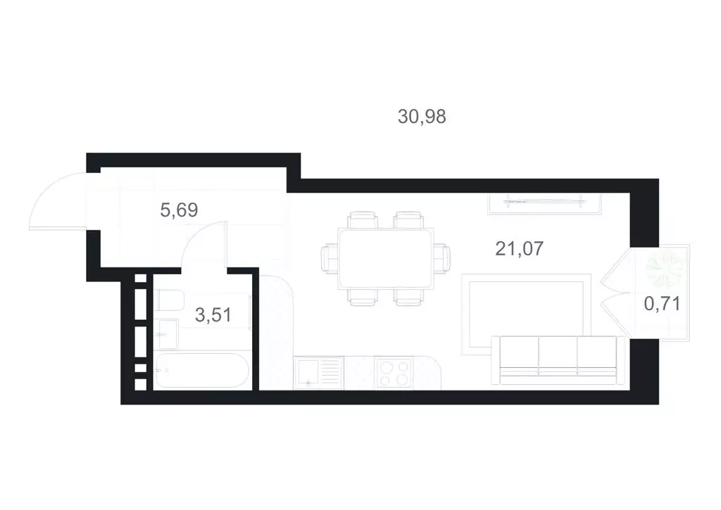 Квартира-студия: Каспийск, улица М. Халилова, 1А (30.98 м) - Фото 1