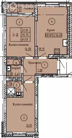 2-комнатная квартира: Оренбург, улица Ильи Глазунова, 10 (62 м) - Фото 1