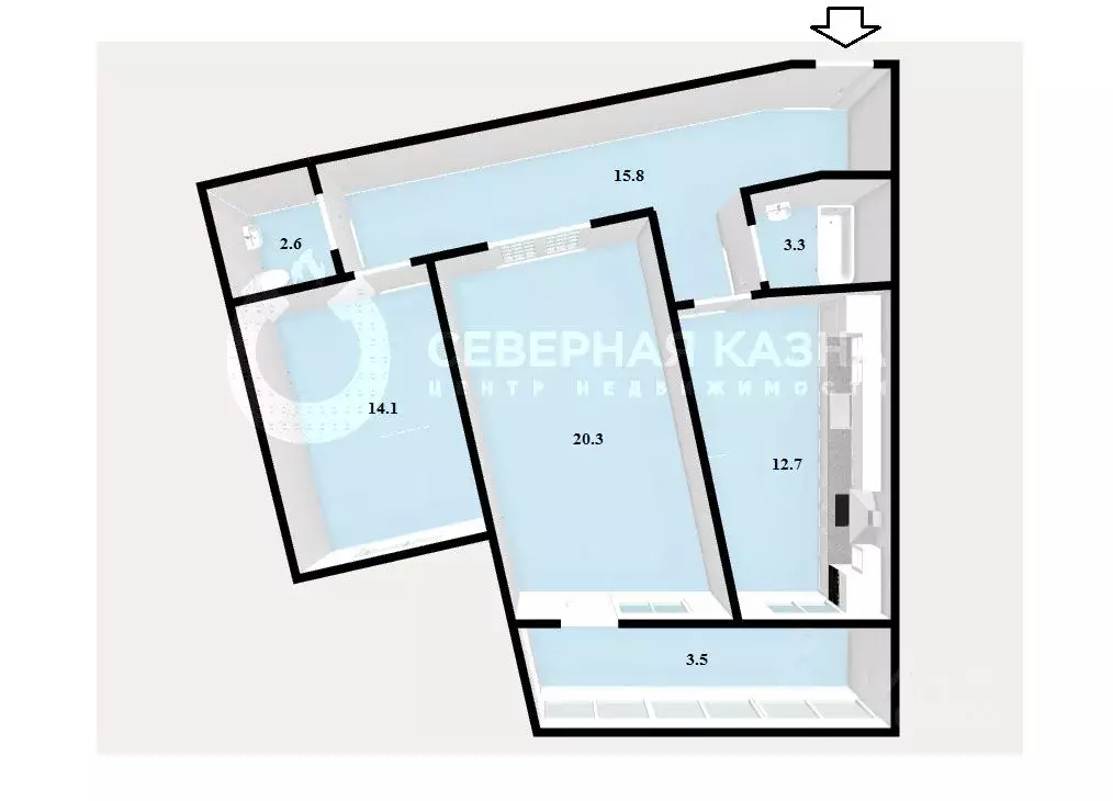 2-к кв. Свердловская область, Екатеринбург ул. Совхозная, 2 (69.0 м) - Фото 1