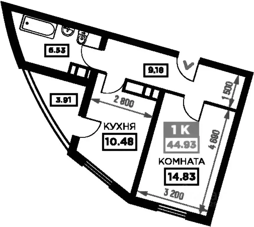 1-к кв. Краснодарский край, Краснодар Воронежская ул., 47Д (45.0 м) - Фото 1