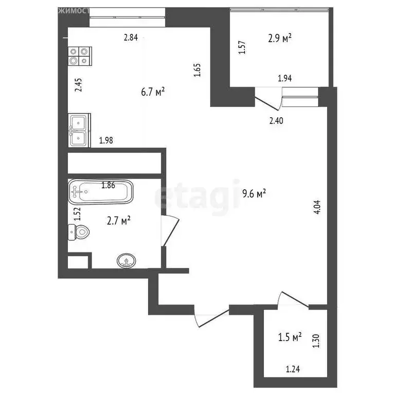 Квартира-студия: Тюмень, Дамбовская улица, 25к1 (24 м) - Фото 1