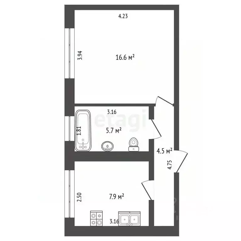 1-к кв. Крым, Симферополь ул. Русская (34.7 м) - Фото 2