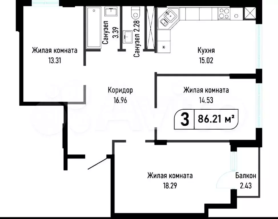 3-к. квартира, 82 м, 3/8 эт. - Фото 0