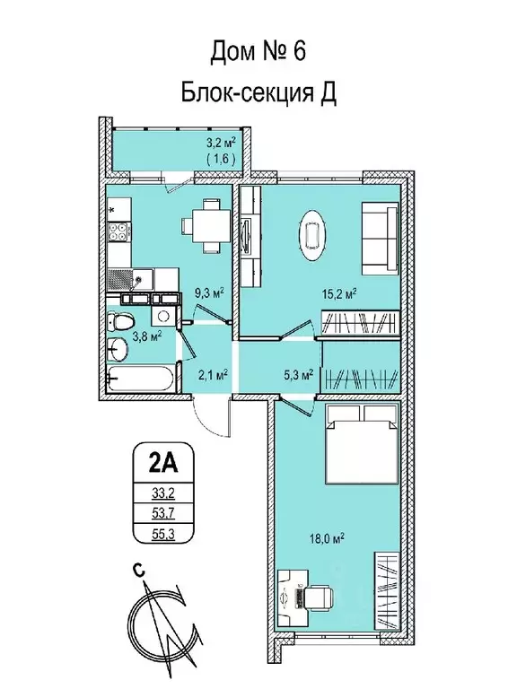 2-к кв. кемеровская область, кемерово 55-й мкр, 6 (55.3 м) - Фото 0