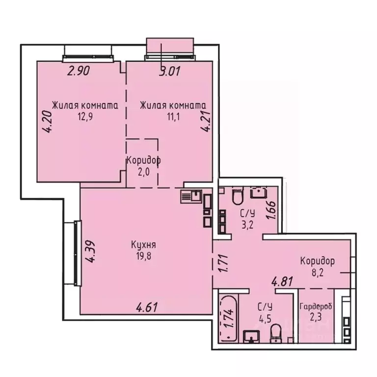 2-к кв. Иркутская область, Иркутск Култукская ул., 16 (64.7 м) - Фото 0