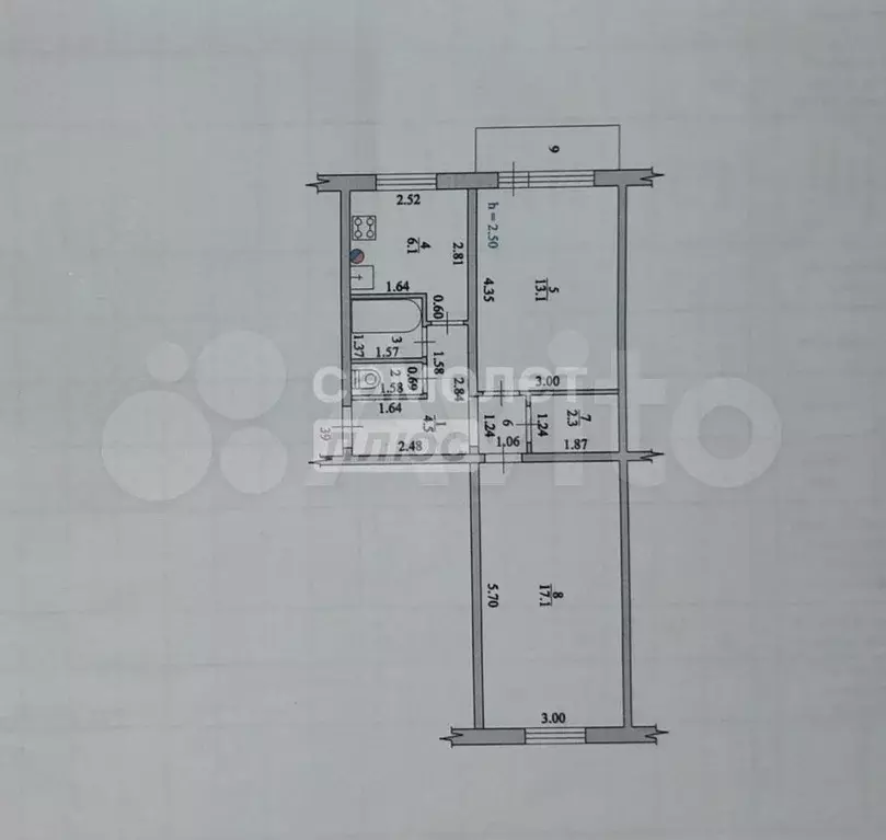 2-к. квартира, 47,7 м, 2/5 эт. - Фото 0