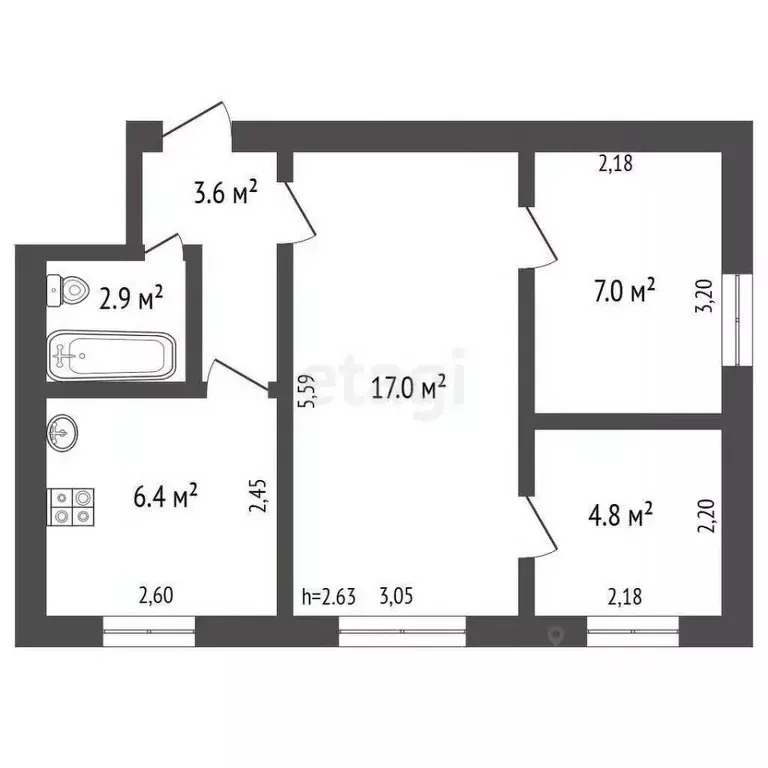 3-к кв. Владимирская область, Ковров ул. Туманова, 2А (41.7 м) - Фото 1