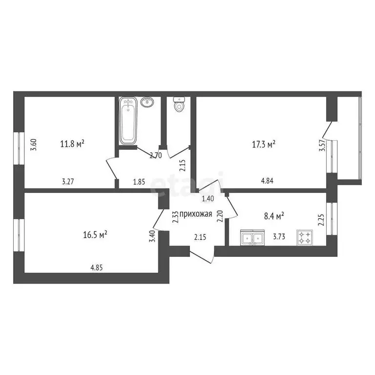 3-комнатная квартира: Алексеевка, улица Фрунзе, 7 (67.7 м) - Фото 0