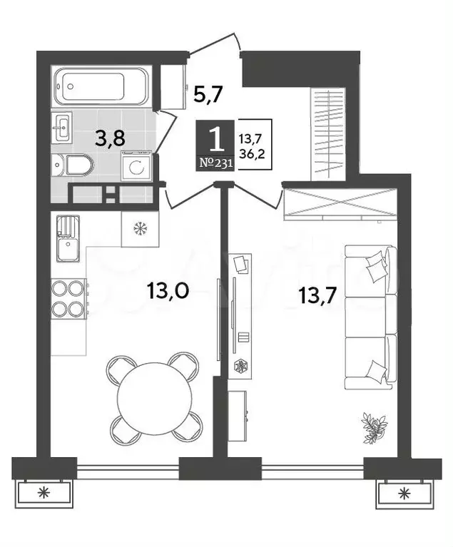 1-к. квартира, 36,2 м, 18/18 эт. - Фото 1