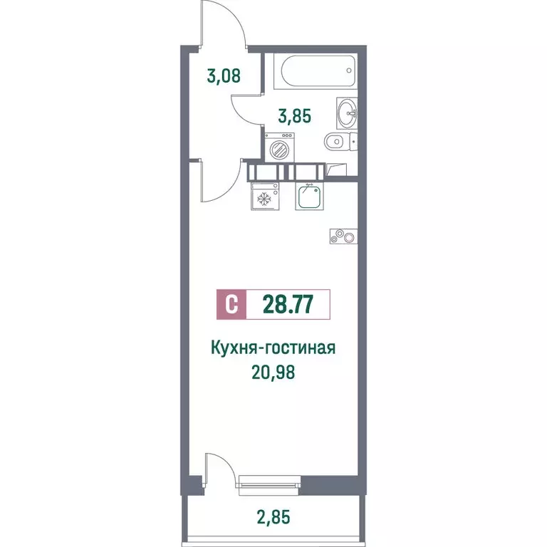 Квартира-студия: Мурино, проспект Авиаторов Балтики, 23к3 (28.1 м) - Фото 1