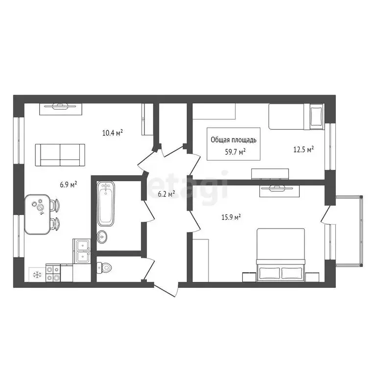 3-комнатная квартира: Бердск, улица Ленина, 39 (59.7 м) - Фото 0