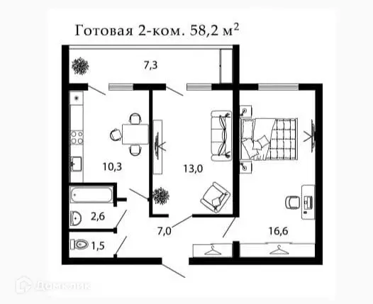 Продаётся 2-к квартира, 58.2 м - Фото 1