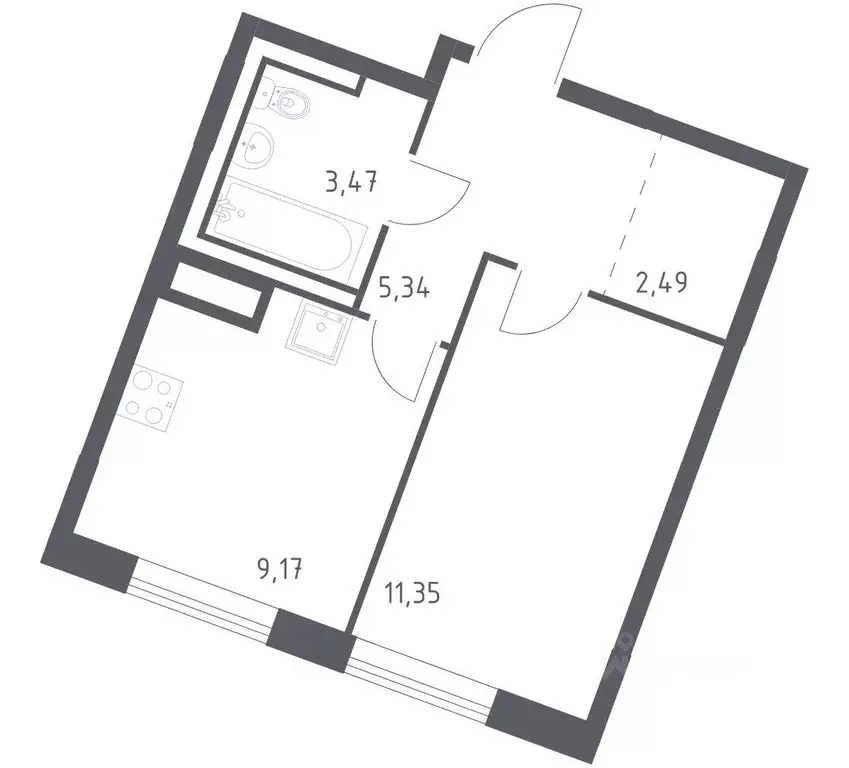 Квартира, 1 комната, 31.82 м - Фото 1