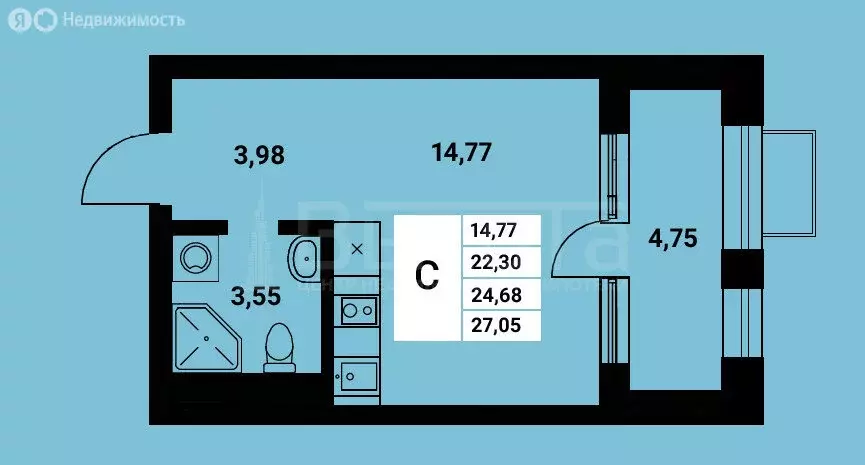 Квартира-студия: Воронеж, наб. Чуева (27.05 м) - Фото 1