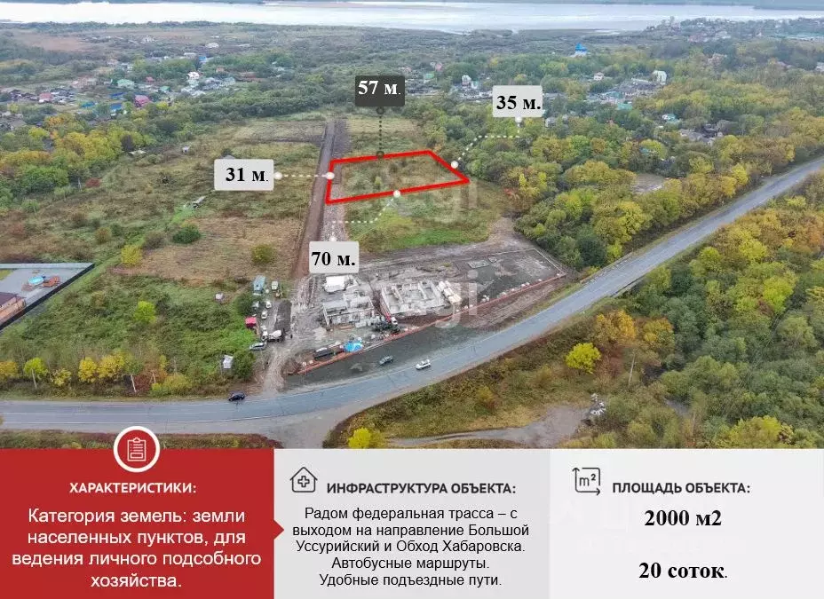 Участок в Хабаровский край, Хабаровский район, с. Корсаково-2  (20.0 ... - Фото 0