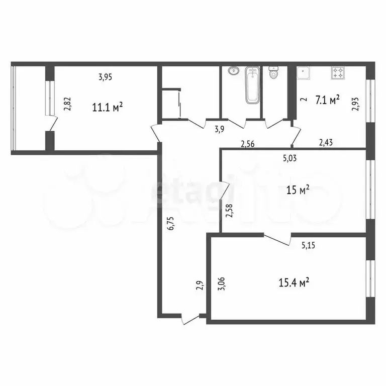 3-к. квартира, 67,9 м, 8/9 эт. - Фото 0