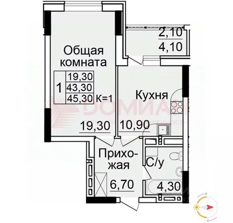 1-к кв. Ростовская область, Ростов-на-Дону Белокалитвинская ул., 1 ... - Фото 1