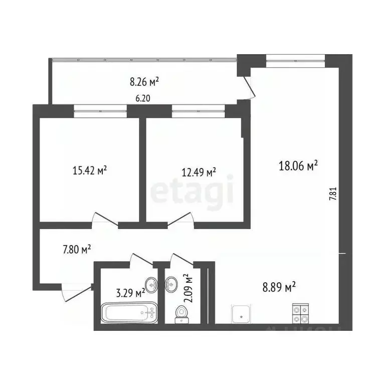 2-к кв. Тюменская область, Тюмень ул. Газовиков, 73 (63.9 м) - Фото 2