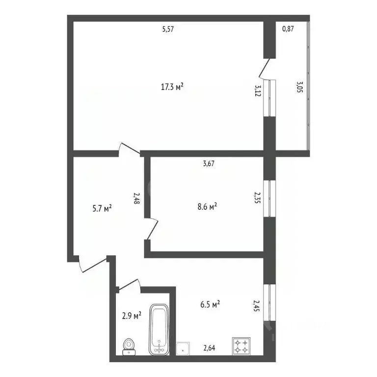 2-к кв. Амурская область, Благовещенск ул. Ленина, 119/1 (42.9 м) - Фото 2