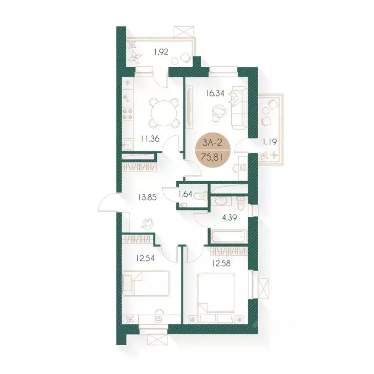 3-к кв. Татарстан, Казань Родины мкр, Наследие жилой комплекс (75.0 м) - Фото 1