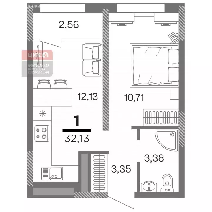 Квартира-студия: Рязань, улица Александра Полина, 1 (32.13 м) - Фото 0