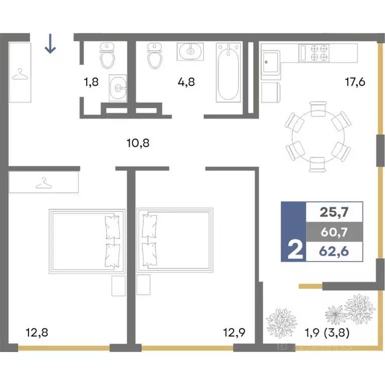 2-к кв. Крым, Симферопольский район, Мирновское с/пос, с. Белоглинка ... - Фото 1