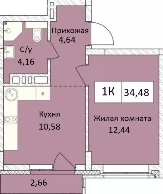 1-комнатная квартира: Новосибирск, улица Объединения, 102 (34.48 м) - Фото 0