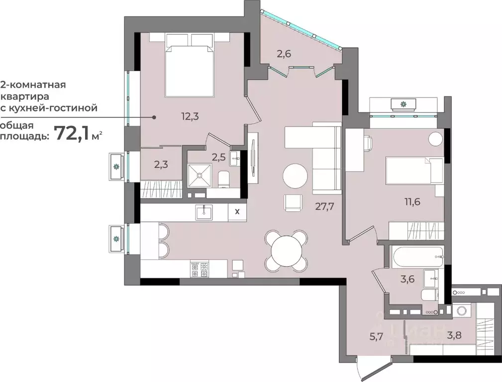 2-к кв. Удмуртия, Ижевск ул. Имени В.С. Тарасова, 6 (72.1 м) - Фото 1