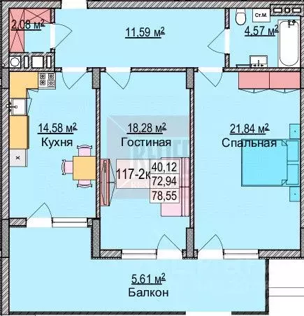 2-к кв. Калининградская область, Зеленоградск ул. Гагарина, 87 (72.2 ... - Фото 1