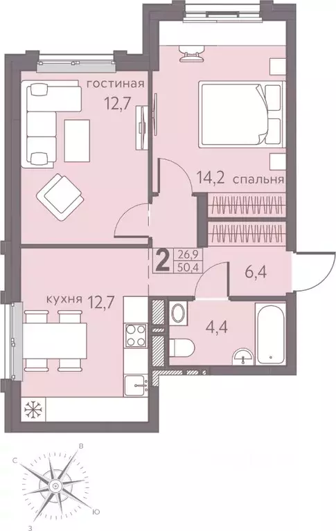 2-к кв. Пермский край, Пермь ул. Серебристая, 5 (50.4 м) - Фото 0