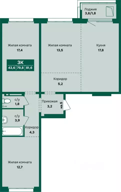 3-к кв. Алтайский край, Барнаул Камчатка жилой комплекс (81.6 м) - Фото 1