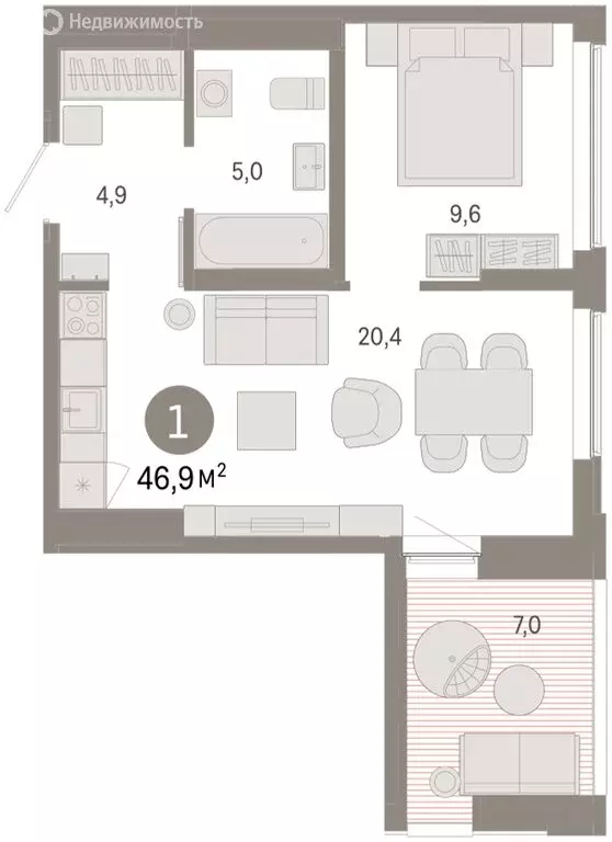 1-комнатная квартира: Екатеринбург, улица Гастелло, 19А (46.9 м) - Фото 1