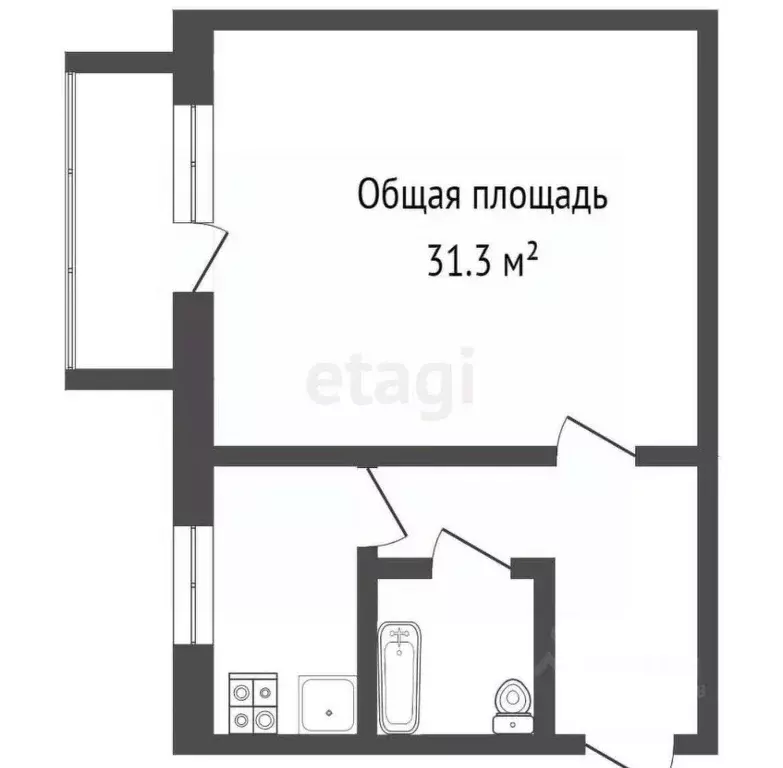 1-к кв. Татарстан, Казань ул. Академика Королева, 4 (31.7 м) - Фото 1