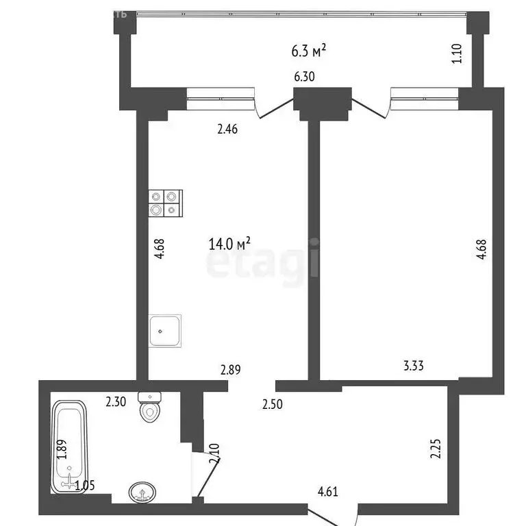 1-комнатная квартира: Тюмень, улица Салтыкова-Щедрина, 58/3 (44.4 м) - Фото 1