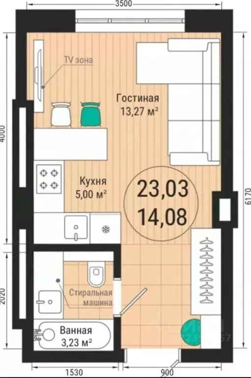 Свободной планировки кв. Башкортостан, Уфа ул. Менделеева, 128 (23.03 ... - Фото 2