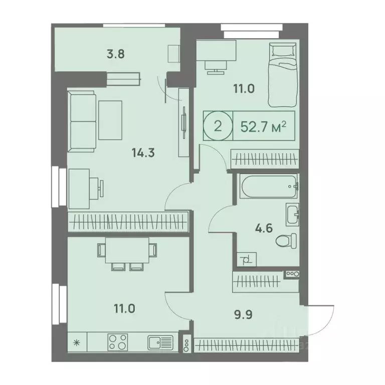 2-к кв. Пермский край, Пермь Трамвайная ул., 27 (52.6 м) - Фото 0