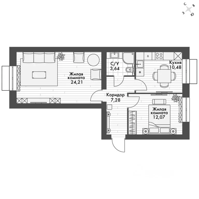 2-к кв. Татарстан, Зеленодольский район, Октябрьское с/пос, пос. ... - Фото 1
