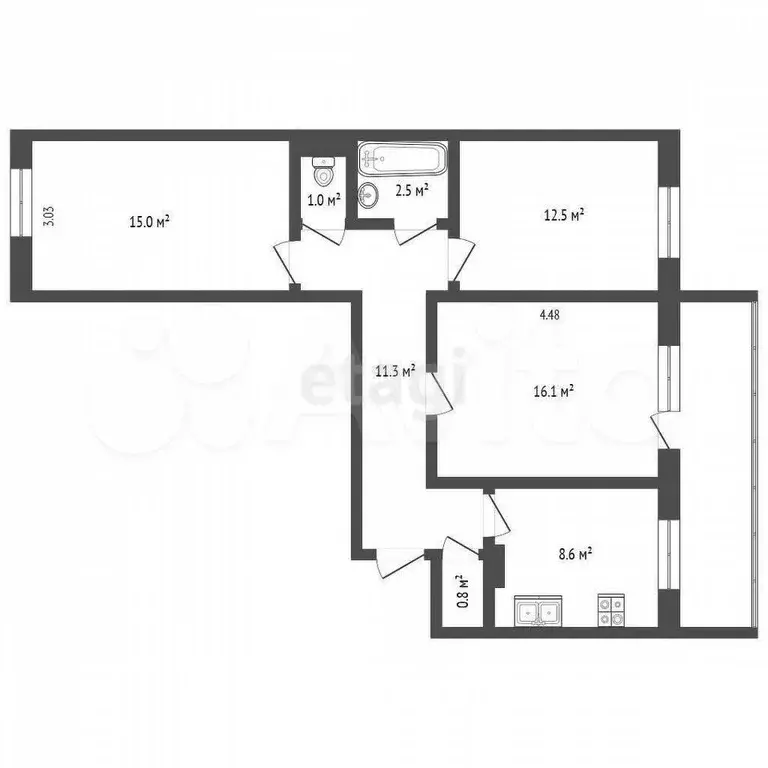 3-к. квартира, 68 м, 1/9 эт. - Фото 0