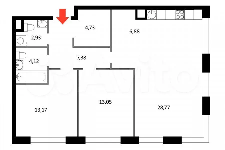 3-к. квартира, 81 м, 1/14 эт. - Фото 0