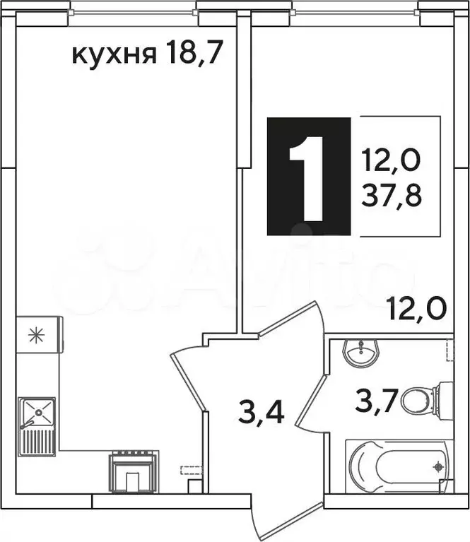 1-к. квартира, 37,8 м, 1/16 эт. - Фото 0