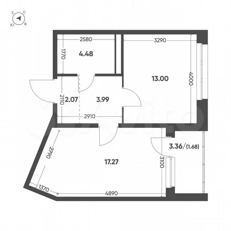 1-к. квартира, 42,5 м, 5/13 эт. - Фото 1