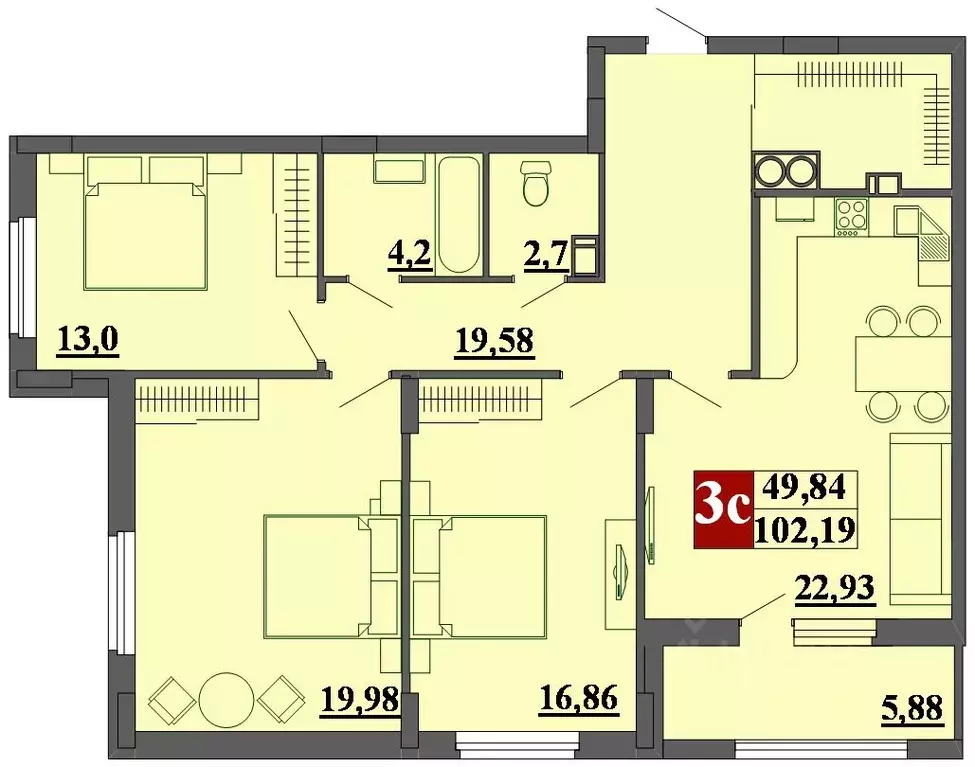 3-к кв. Рязанская область, Рязань ул. Фирсова, 14 (102.8 м) - Фото 0