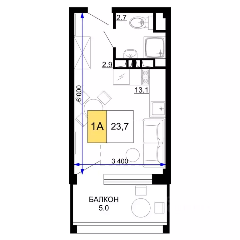1-к кв. Краснодарский край, Анапа проезд Сосновый (23.7 м) - Фото 1
