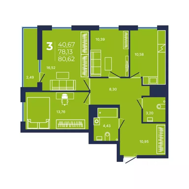 3-к кв. Башкортостан, Уфа просп. Дружбы Народов, 51/1 (80.2 м) - Фото 1