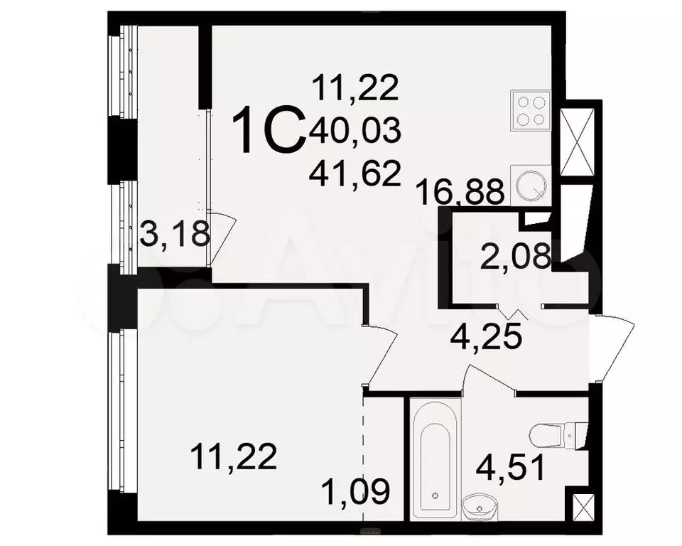 1-к. квартира, 41,6 м, 2/25 эт. - Фото 0