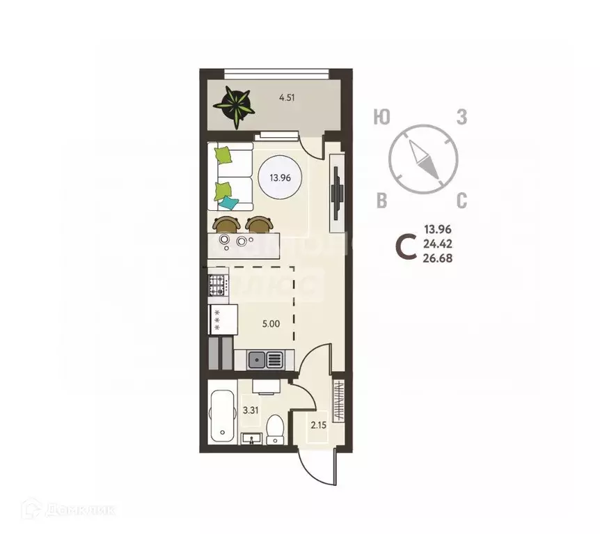 Продаётся квартира-студия, 26.68 м - Фото 0