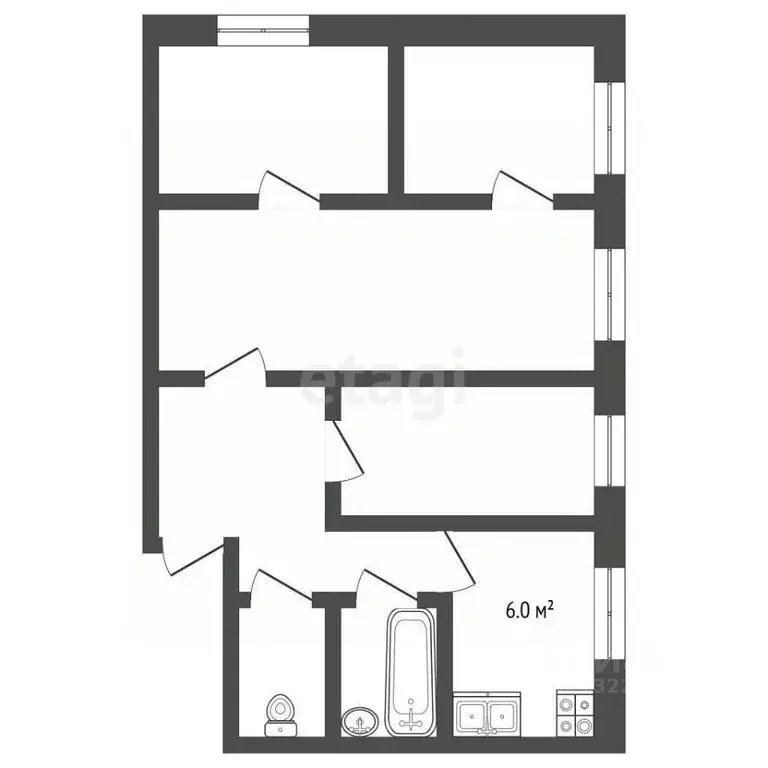 4-к кв. Вологодская область, Вологда ул. Некрасова, 70А (58.0 м) - Фото 1