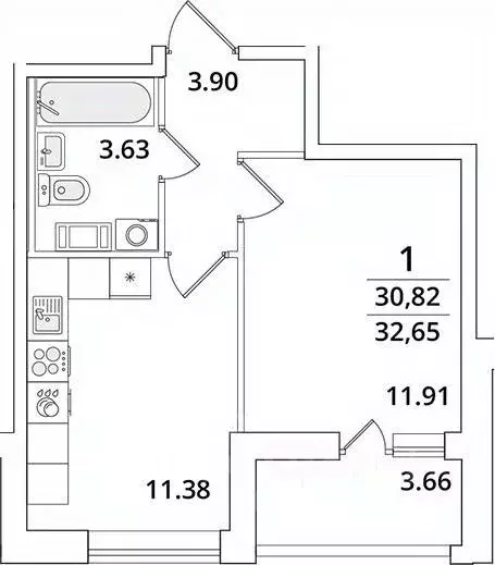 1-к кв. Санкт-Петербург Кубинская ул., 82к3с1 (30.82 м) - Фото 2